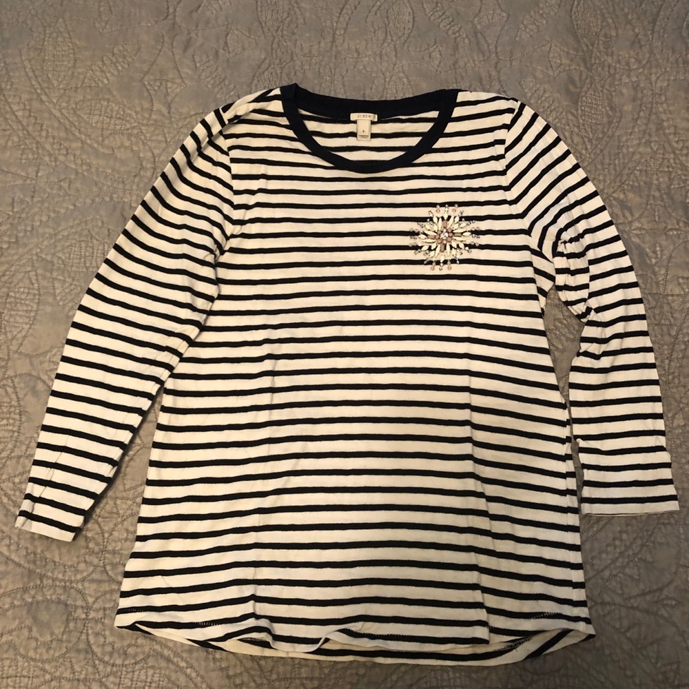 J. Crew Striped Painters tee with jeweled brooch